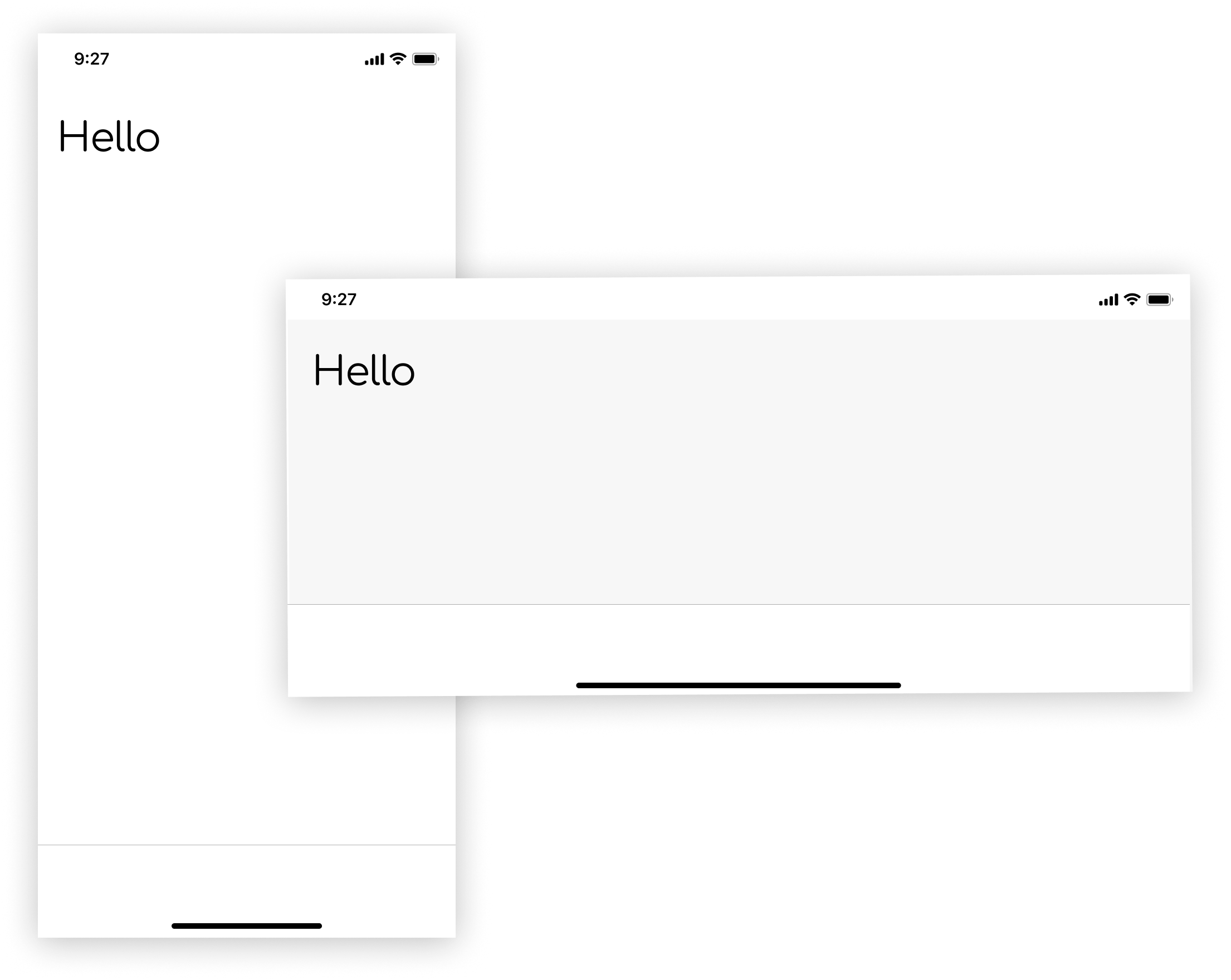 Mobile screens showing different background colors in portrait and landscape modes, demonstrating orientation-based styling using media queries.